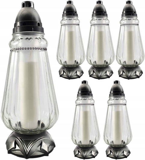 Elegantné sklenené lampáše so striebornými dekoráciami - sada 6 kusov